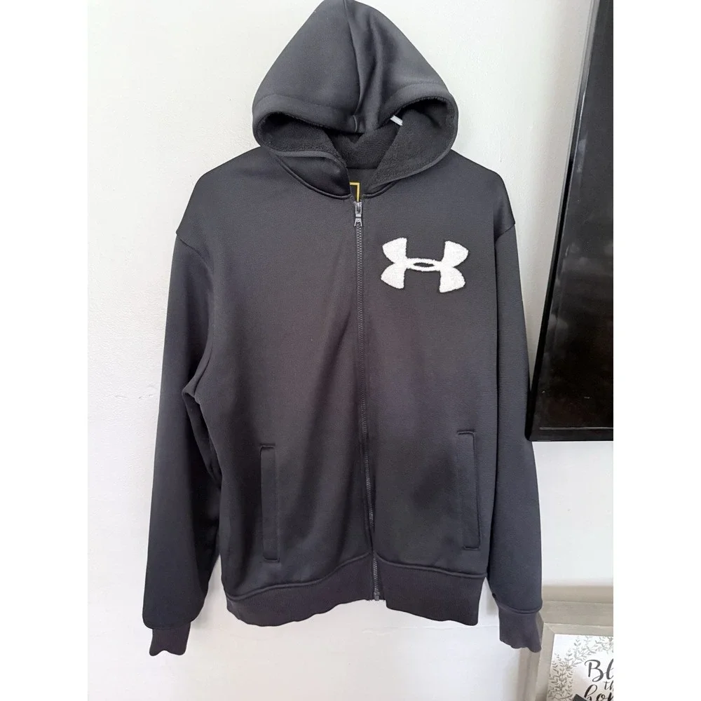 Under Armour Full Zip‎ Hoodie Black Logo Men's Size M Athletic Jacket